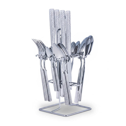 Rolux 16 Piece Hammered Cutlery Set Silver