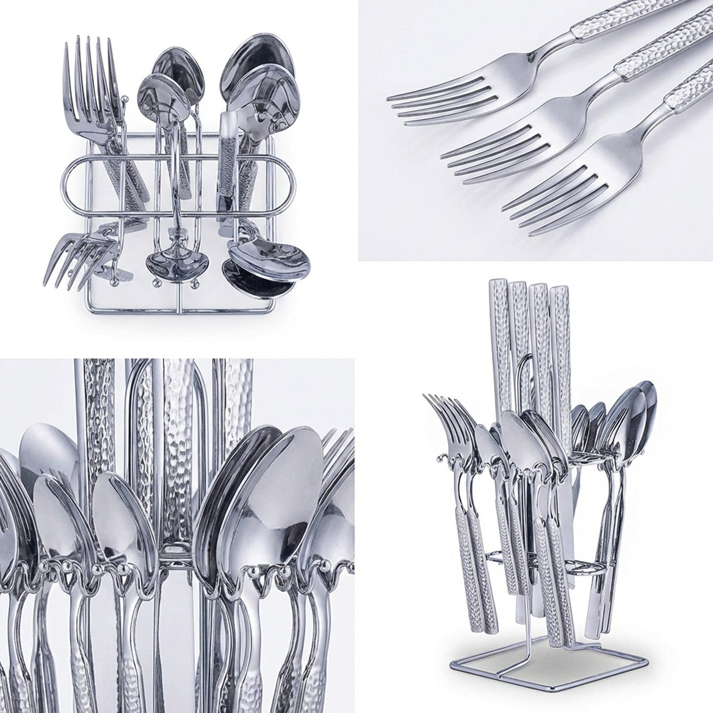 Rolux 16 Piece Hammered Cutlery Set Silver