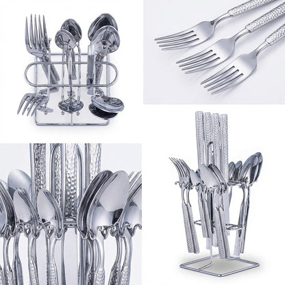 Rolux 16 Piece Hammered Cutlery Set Silver