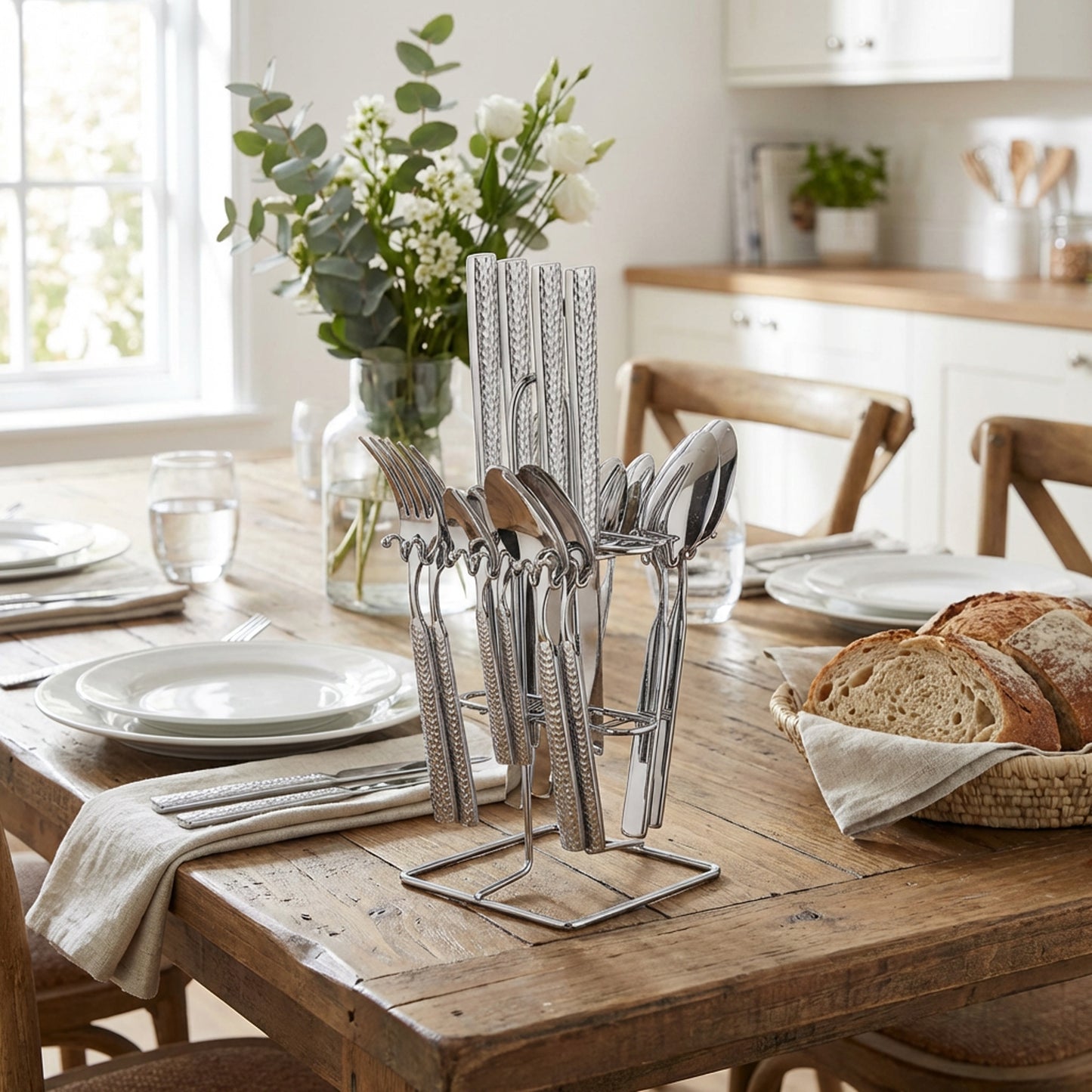 Rolux 16 Piece Hammered Cutlery Set Silver