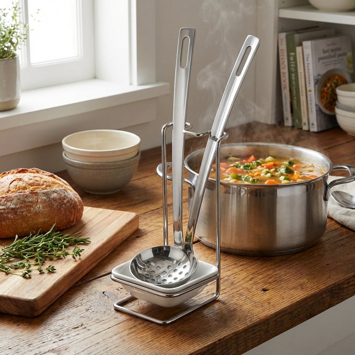 Rolux 2 Piece Ladle Set with Stand Silver