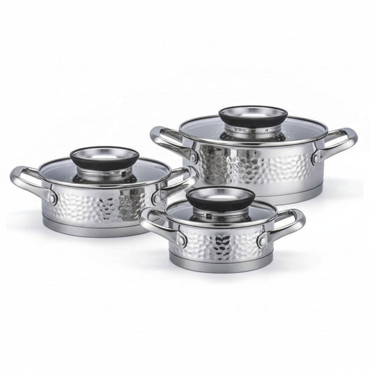 Rolux 6 Piece Hammered Pot Set Silver