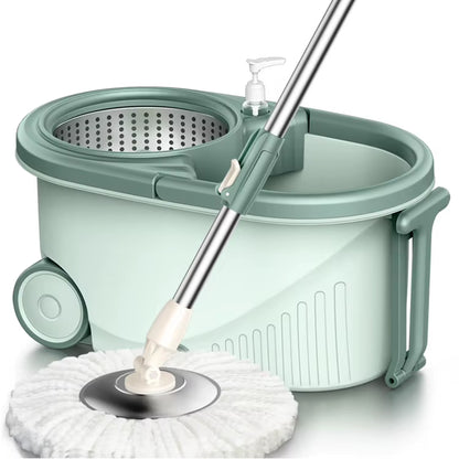 Rotating Mop Bucket with 2 Mop Heads Green