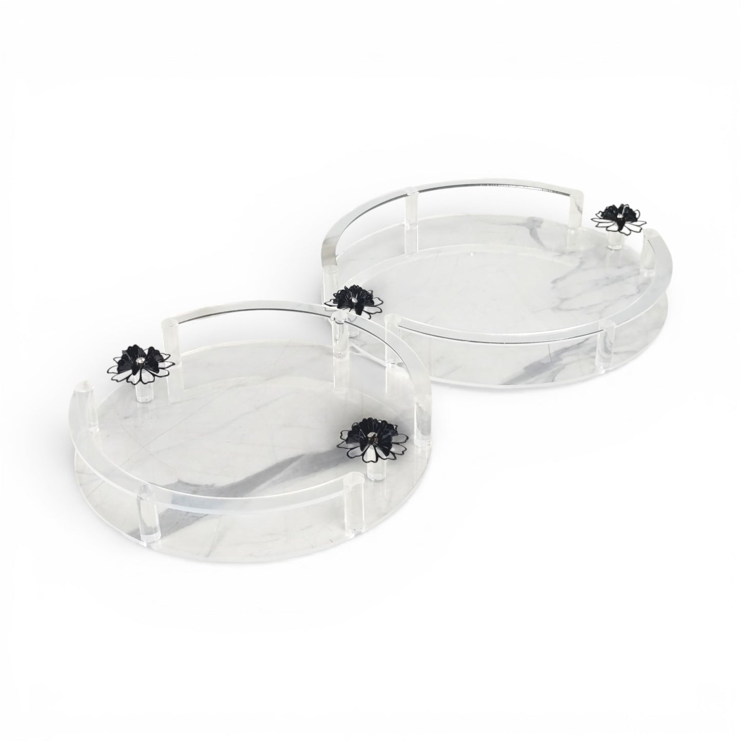 Round Acrylic 2 Piece Floral Print Tray Set Clear