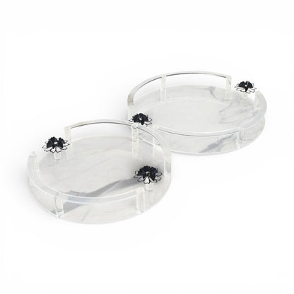 Round Acrylic 2 Piece Floral Print Tray Set Clear
