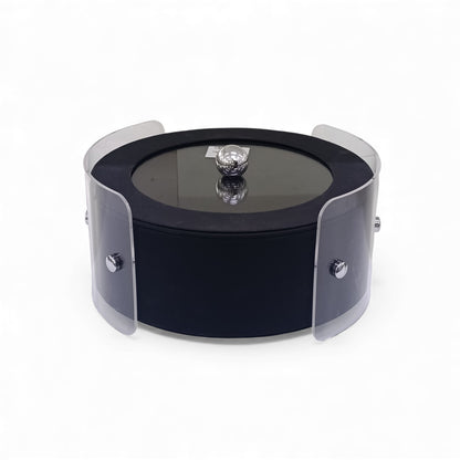 Round Acrylic & Leather Trinket Box Black