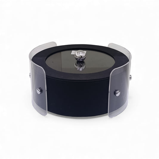 Round Acrylic & Leather Trinket Box Black