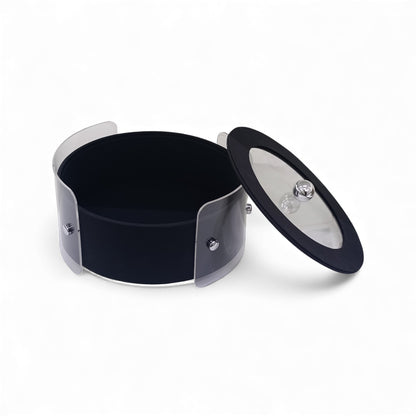 Round Acrylic & Leather Trinket Box Black