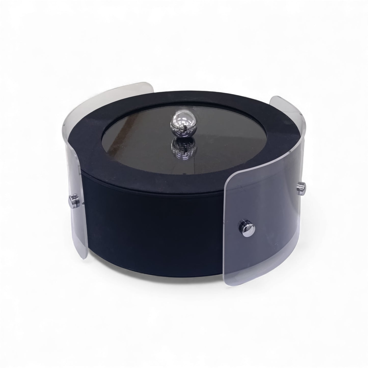 Round Acrylic & Leather Trinket Box Black