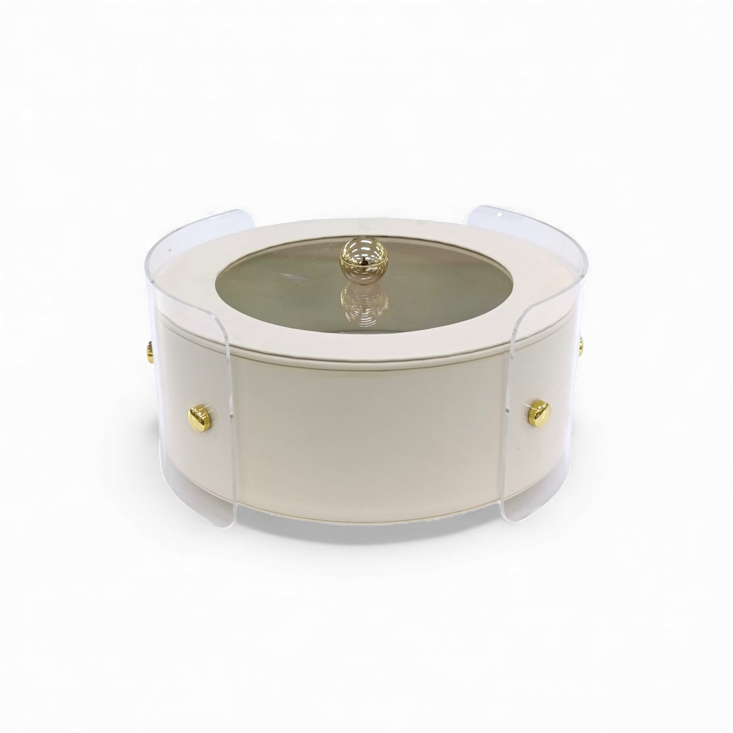 Round Acrylic & Leather Trinket Box Cream