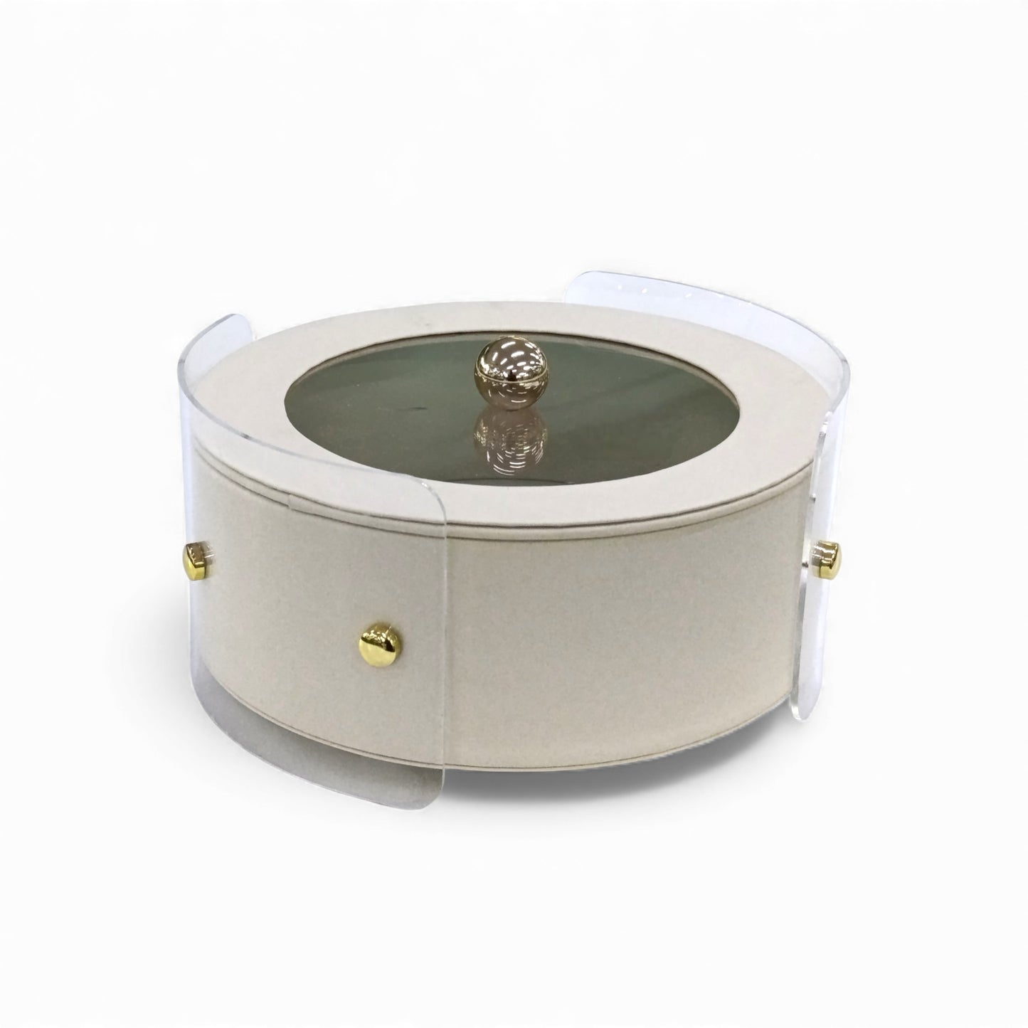 Round Acrylic & Leather Trinket Box Cream
