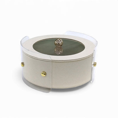 Round Acrylic & Leather Trinket Box Cream