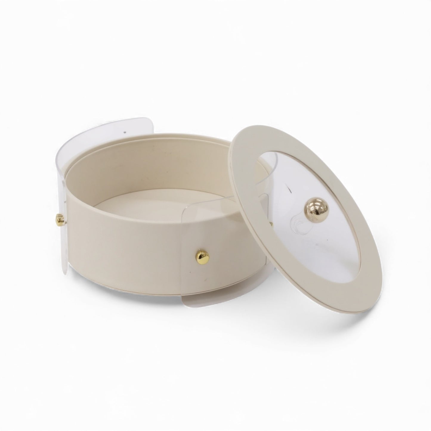 Round Acrylic & Leather Trinket Box Cream