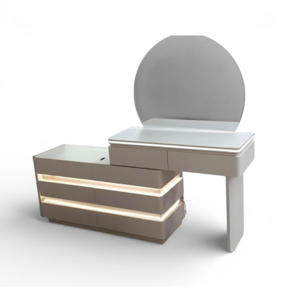 Rounded Dressing Table LED Dressing Table with Round Mirror Beige – The Culinarium