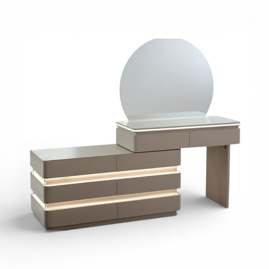 LED Dressing Table with Round Mirror Beige