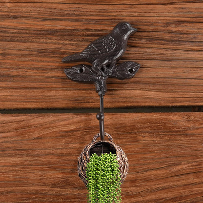 Urban Decor 17cm Bird on Leaf Single Hook Grey