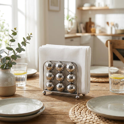 Square Bead Design Napkin Holder Silver