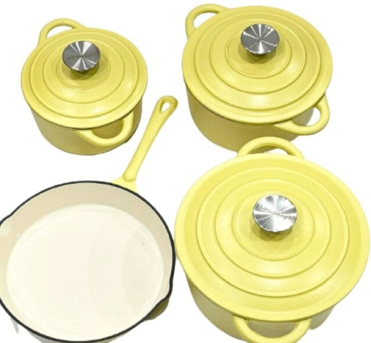 The Culinarium 7 Piece Cast Iron Cookware Set Yellow