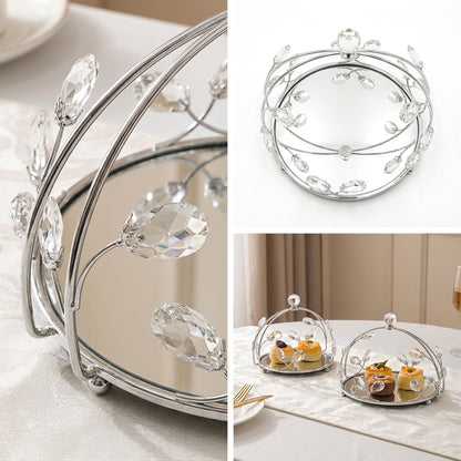 2 Piece Round Mirror Serving Tray Set Silver