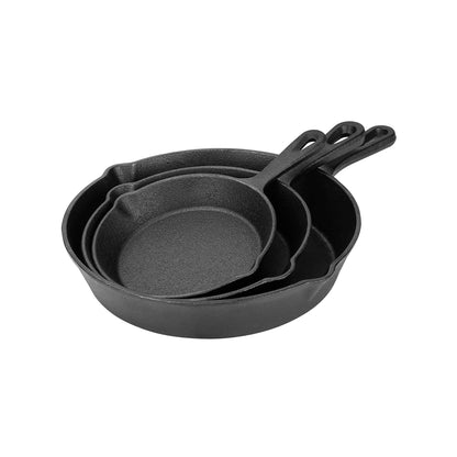 Kitchen Life 3 Piece Cast Iron Frying Pan Set Black