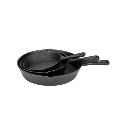 Kitchen Life 3 Piece Cast Iron Frying Pan Set Black