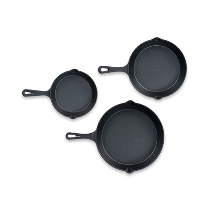 Kitchen Life 3 Piece Cast Iron Frying Pan Set Black