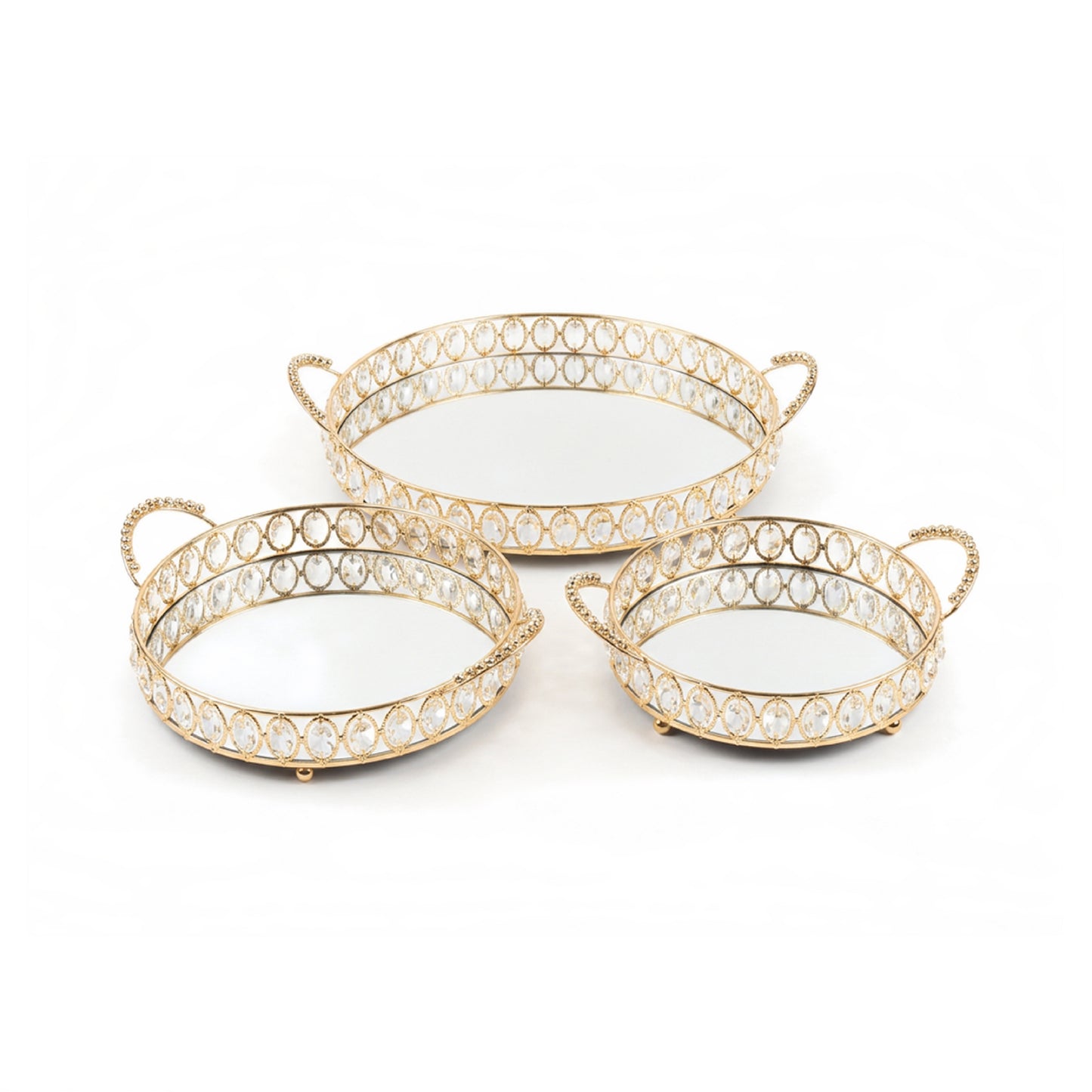 3 Piece Mirror Tray Set Gold