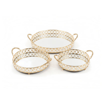 3 Piece Mirror Tray Set Gold