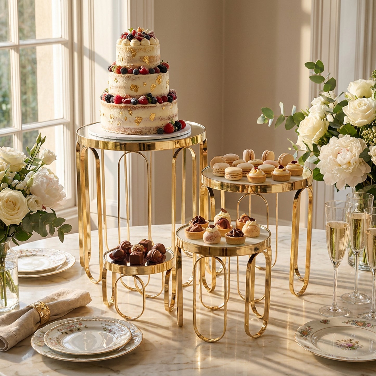4 Piece Dessert Stand Set Gold