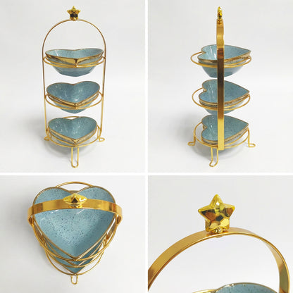3 Tier Snack Bowl Set Blue & Gold
