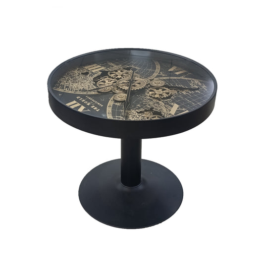 Side Table with Clock Black