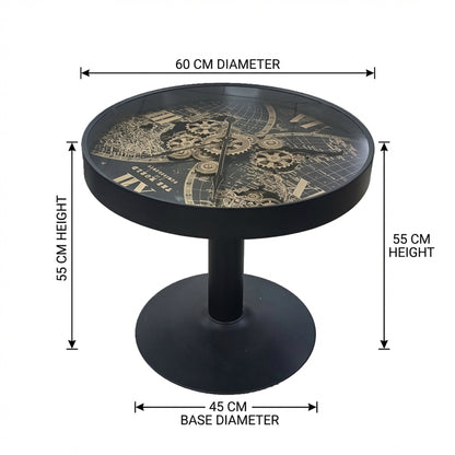Side Table with Clock Black