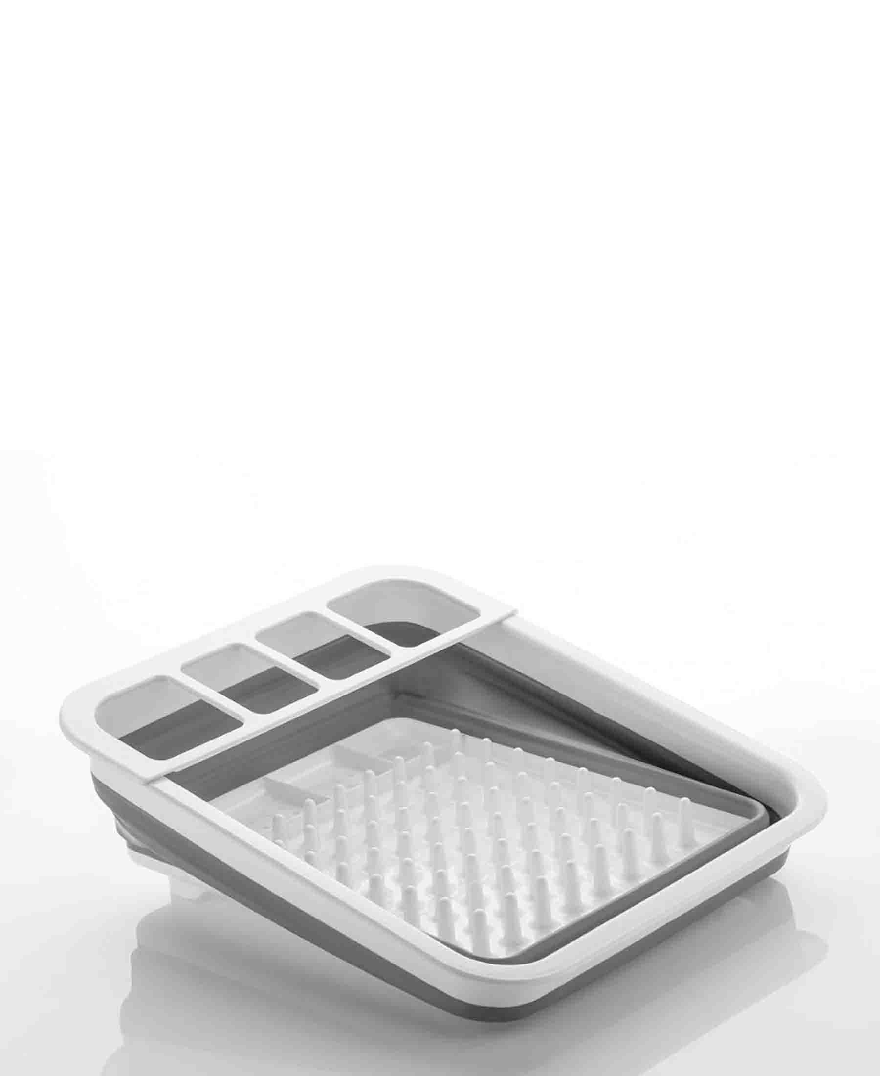 Kitchen Life Collapsible Folding Dish Drying Rack - Grey & White
