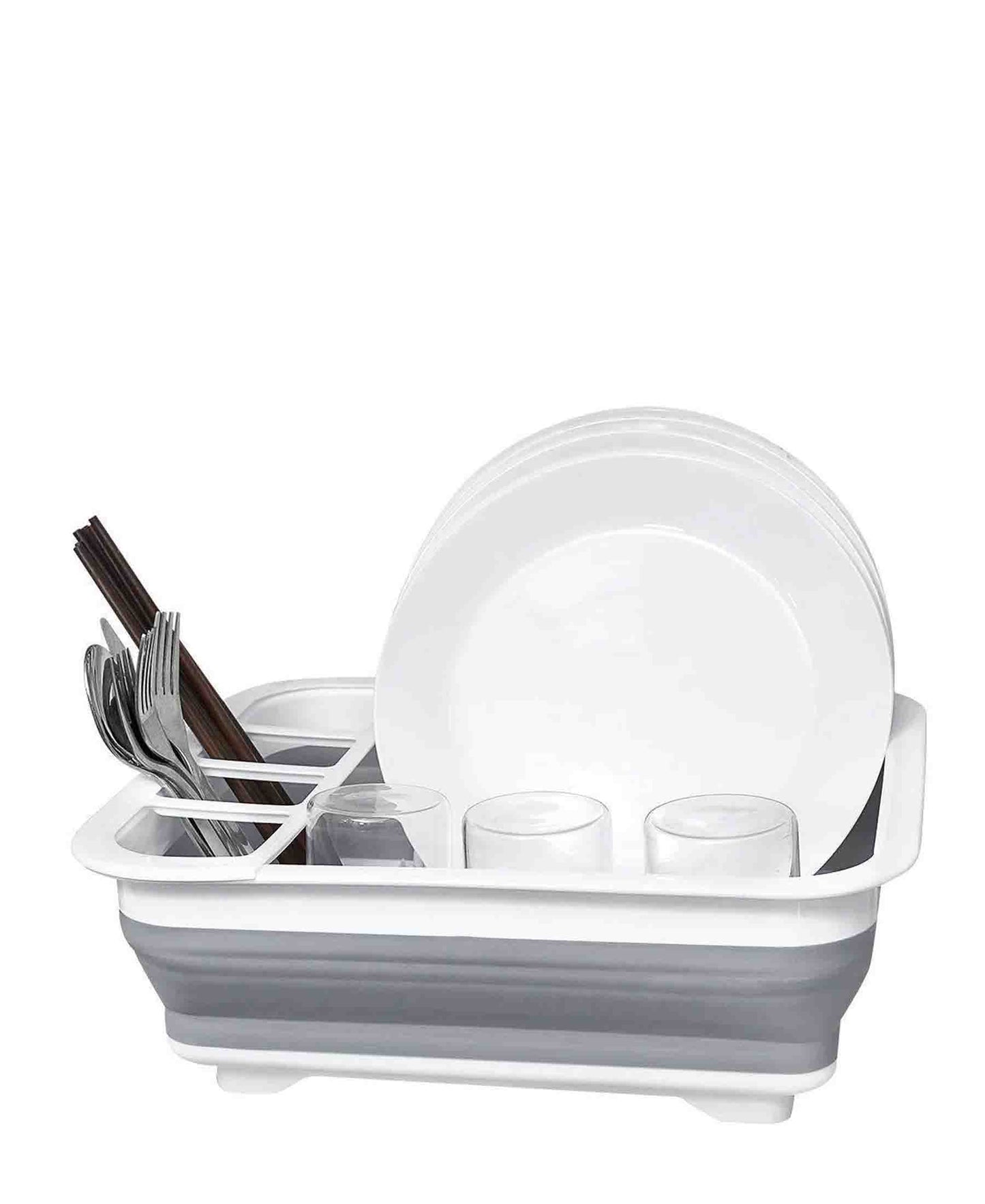 Kitchen Life Collapsible Folding Dish Drying Rack - Grey & White