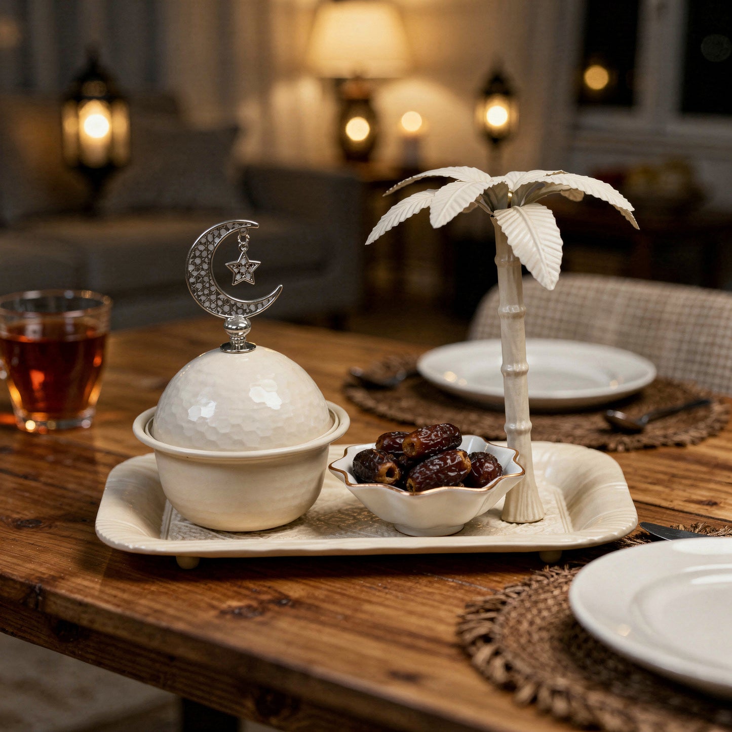 Small Ramadan-themed Date Serving Set Beige