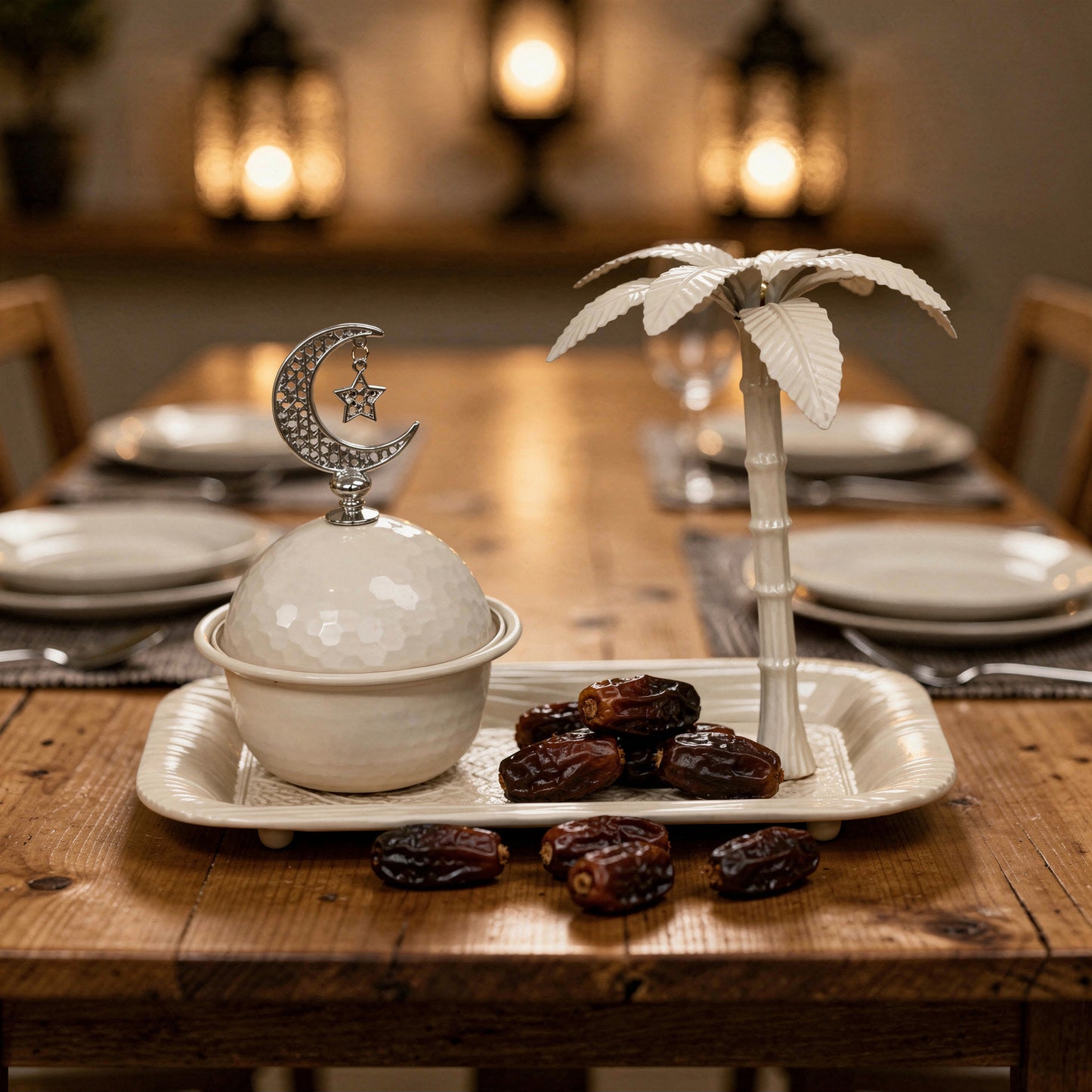 Small Ramadan-themed Date Serving Set Beige