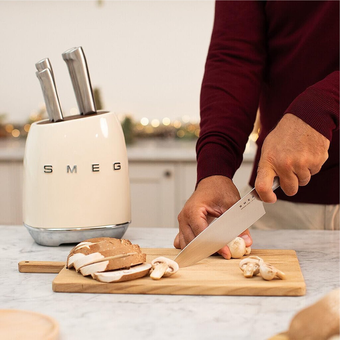 Smeg Stainless Steel Knife Block Set Cream