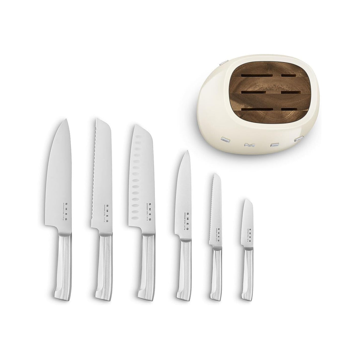Smeg Stainless Steel Knife Block Set Cream