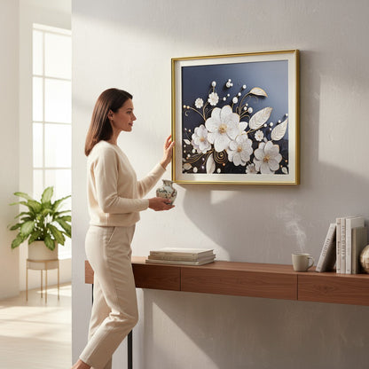 Square Flower & Leaf Painting Multicoloured