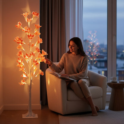 1.2m LED Tree with Flowers Orange & White