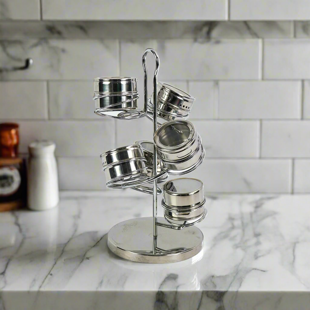 Kitchen Life 6 Piece Swirl Spice Rack Silver