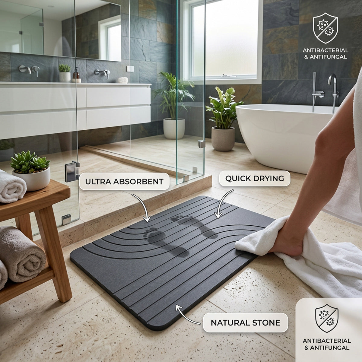 TC Bathroom Mat 39 x 60cm Engraved - Dark Grey