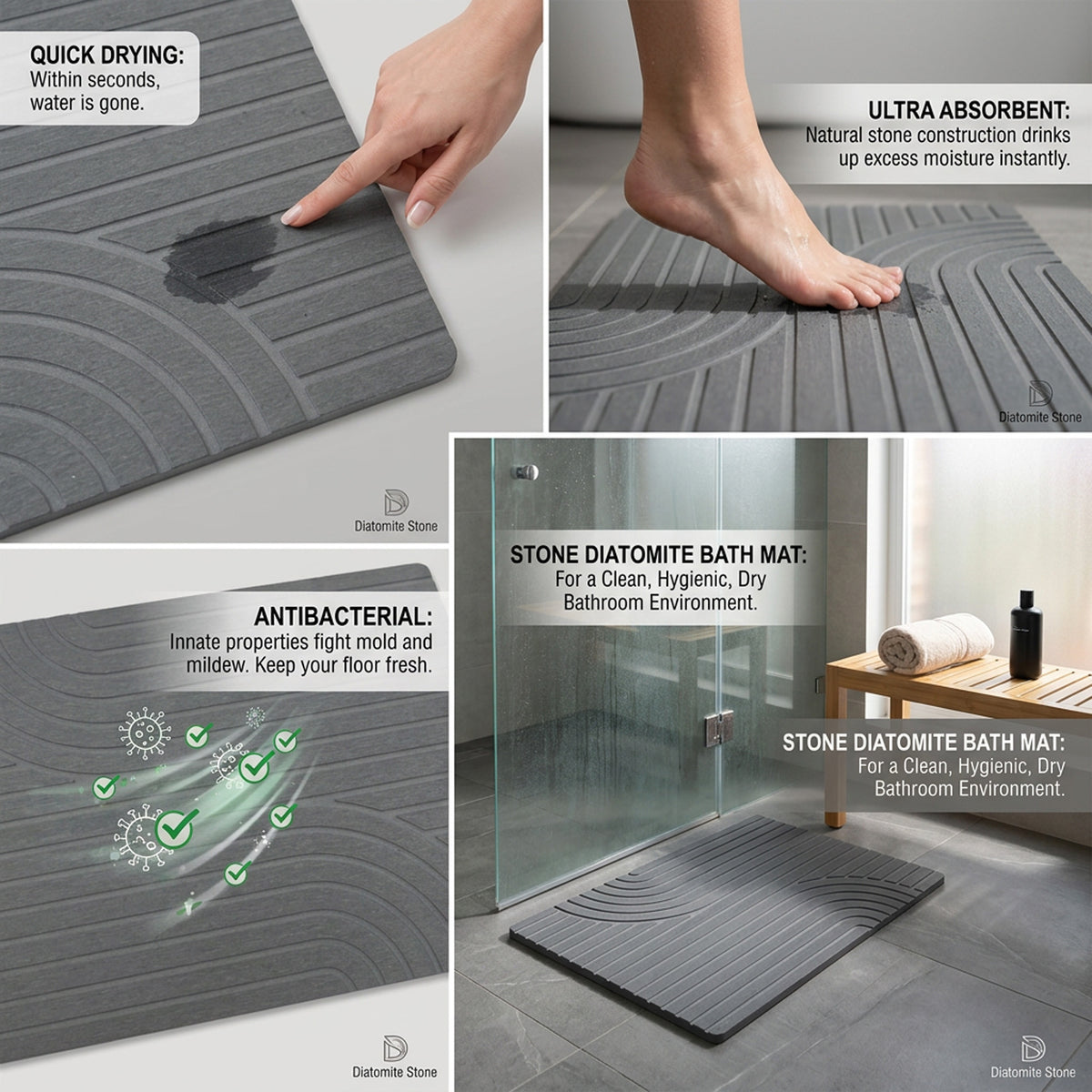 TC Bathroom Mat 39 x 60cm Curved - Medium Grey