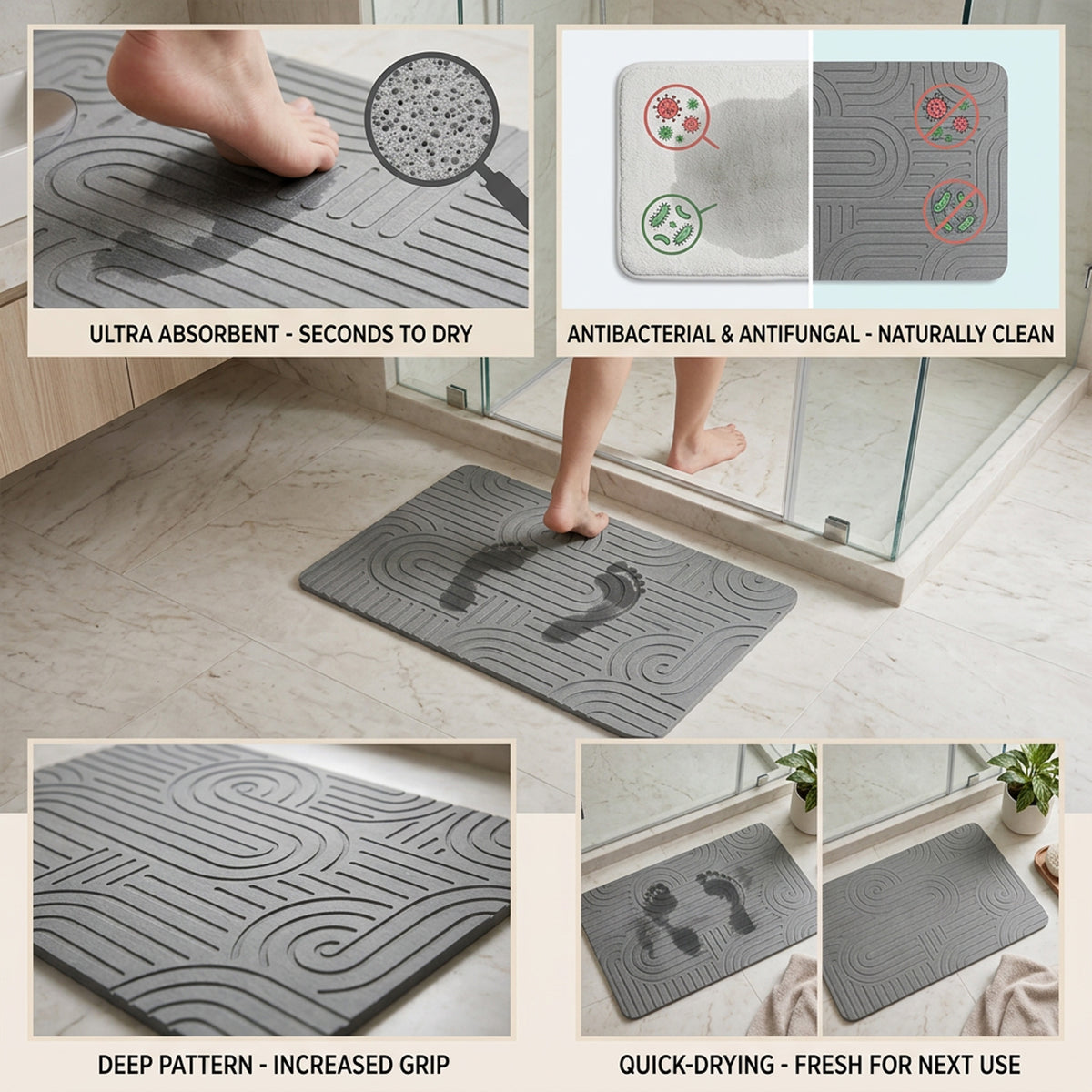 TC Bathroom Mat 39 x 60cm Arch - Medium Grey