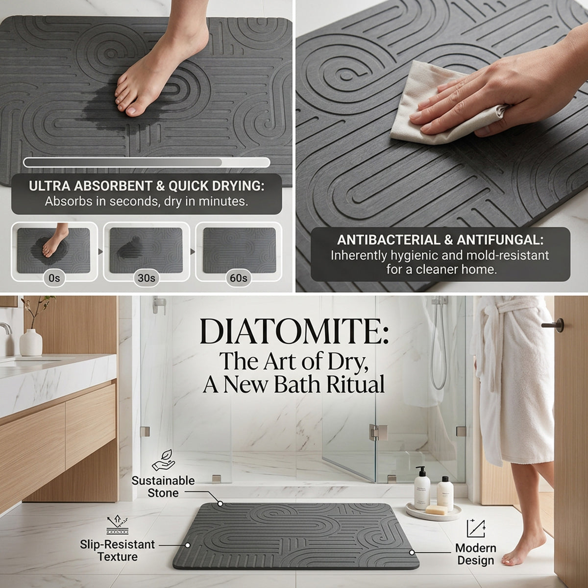 TC Bathroom Mat 39 x 60cm Arch - Medium Grey