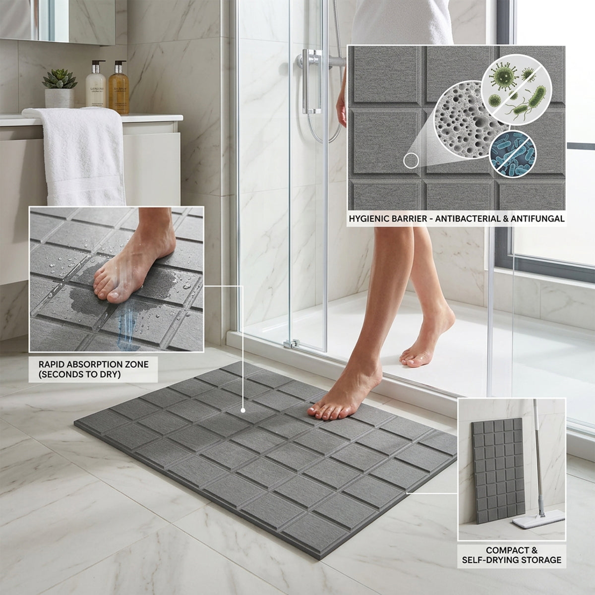 TC Bathroom Mat 39 x 60cm Brick - Dark Grey