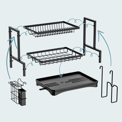 TC Kitchen Dish Rack H-Frame 2 Tier - Black