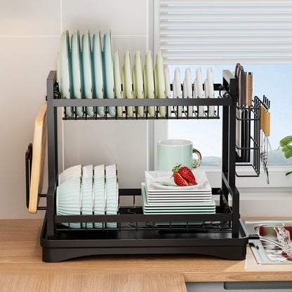 TC Kitchen Dish Rack H-Frame 2 Tier - Black