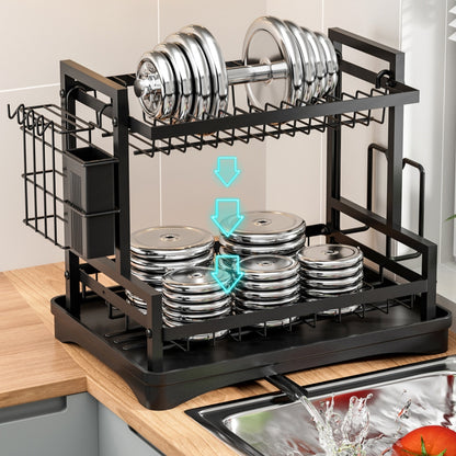 TC Kitchen Dish Rack H-Frame 2 Tier - Black