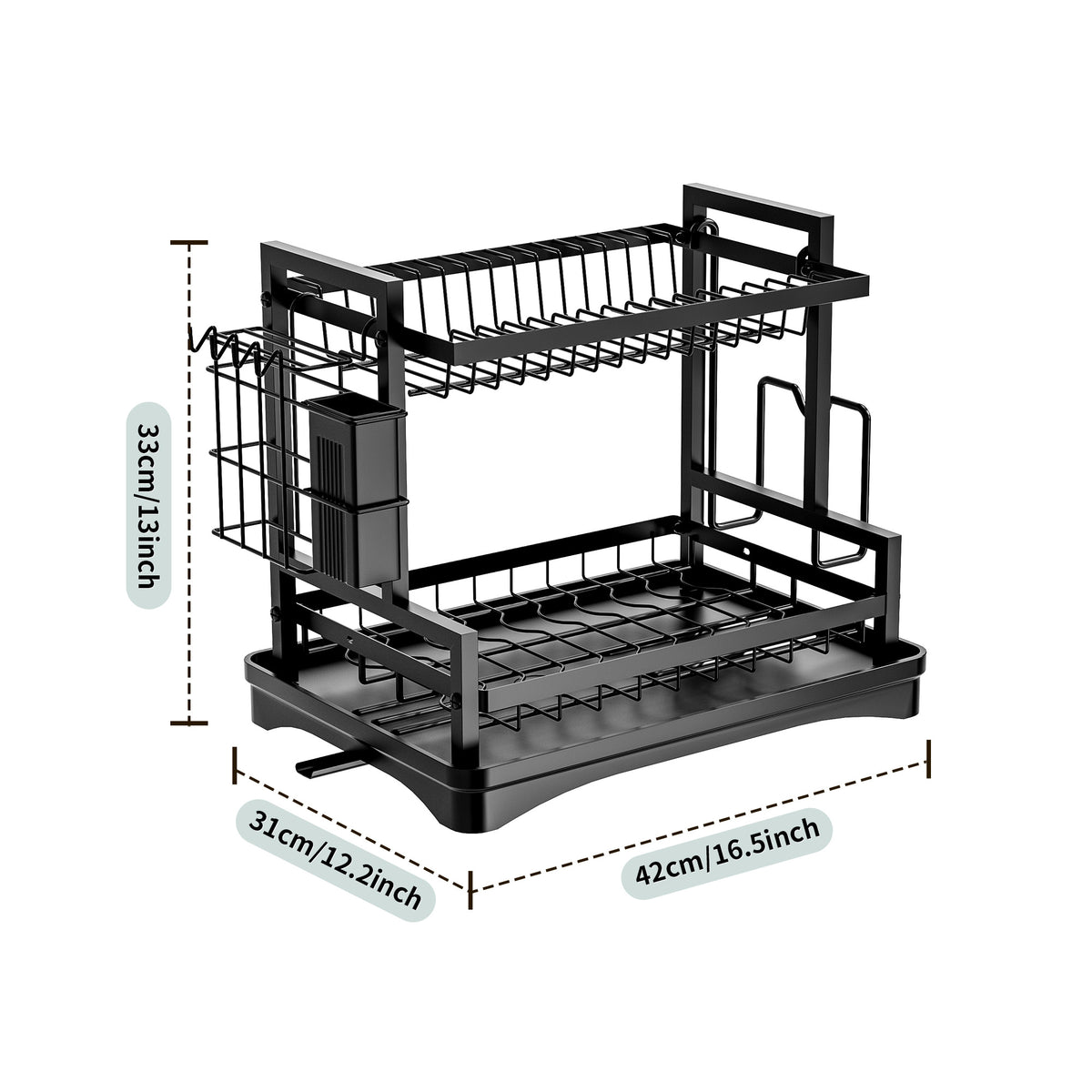TC Kitchen Dish Rack H-Frame 2 Tier - Black